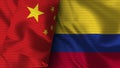Colombia and China Realistic Flag Ã¢â¬â Fabric Texture Illustration